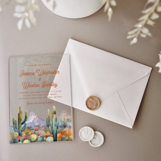 ウェスタンモダンテラコッタデザートカボスランドスケープ アクリル招待状