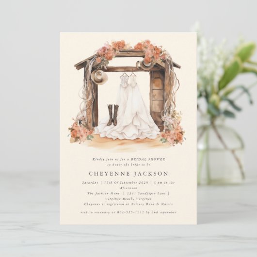 ウェスタンモダン素朴フローラブライダルシャワー 招待状 (スタンド正面)