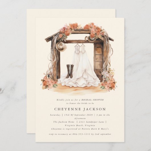 ウェスタンモダン素朴フローラブライダルシャワー 招待状 (正面/裏面)