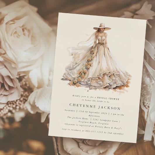 ウェスタンモダン素朴フローラブライダルシャワー 招待状