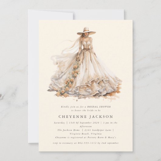 ウェスタンモダン素朴フローラブライダルシャワー 招待状 (正面)