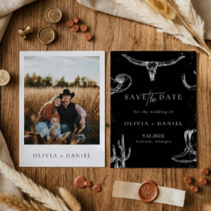 ウェスタンラスティックカントリーカウボーイの写真を使ったSave The Date 招待状