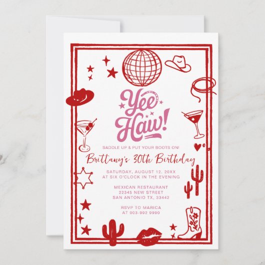 ウェスタンラスティック 30歳、40歳カウガール誕生日 招待状 (正面)