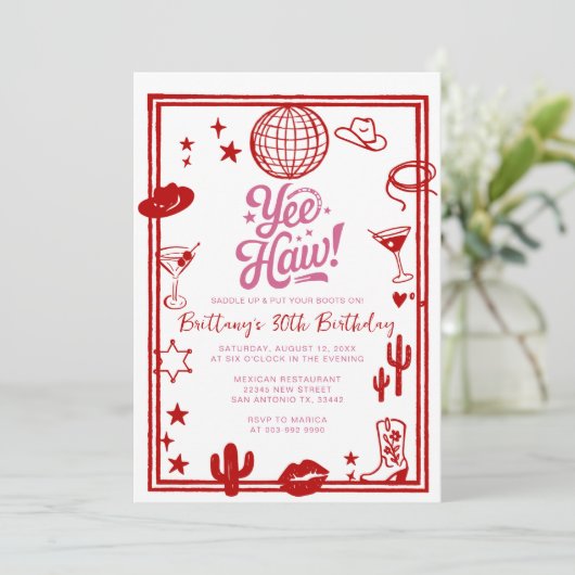 ウェスタンラスティック 30歳、40歳カウガール誕生日 招待状 (スタンド正面)