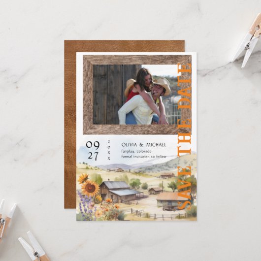 ウェスタンランチ結婚式の日付を保存 (正面/裏面インサイチュ)