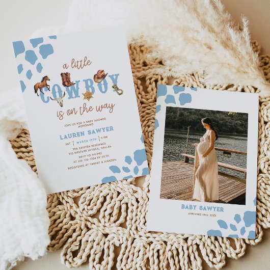 ウェスタンリトルカウボーイフォト男の赤ちゃんシャワー 招待状