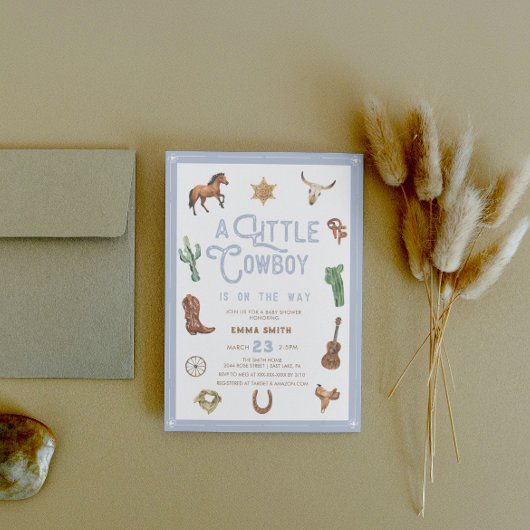 ウェスタンリトルカウボーイフォト男の赤ちゃんシャワー 招待状