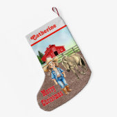 ウェスタンリトル女性のカーボーイウィズホース&バーン スモールクリスマスストッキング (裏面 (吊り時))