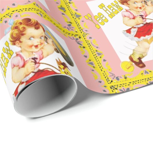 ウェスタンリトル女性のカーボーイオンスティックホースイーハウ ラッピングペーパー (ロールコーナー)