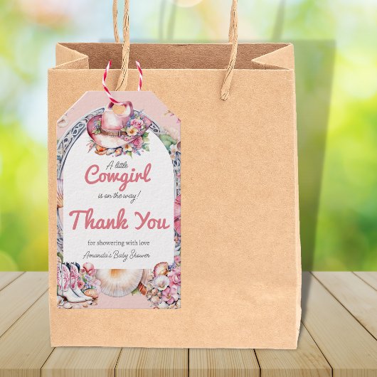 ウェスタンリトル女性のカーボーイピンクコースタルベビーシャワー ギフトタグ