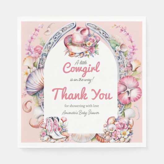 ウェスタンリトル女性のカーボーイピンクコースタルベビーシャワー スタンダードランチョンナプキン (正面)