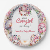 ウェスタンリトル女性のカーボーイピンクコースタルベビーシャワー ペーパープレート (正面)