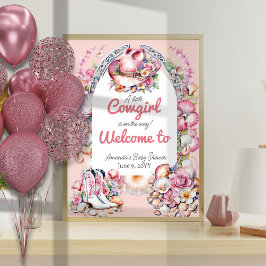 ウェスタンリトル女性のカーボーイピンクコースタルベビーシャワー ポスター