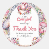 ウェスタンリトル女性のカーボーイピンクコースタルベビーシャワー ラウンドシール (正面)