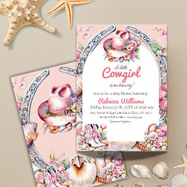 ウェスタンリトル女性のカーボーイピンクコースタルベビーシャワー 招待状