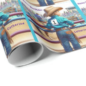 ウェスタンリトル女性のカーボーイファースト誕生日ロデオカスタムホテル ラッピングペーパー (ロールコーナー)