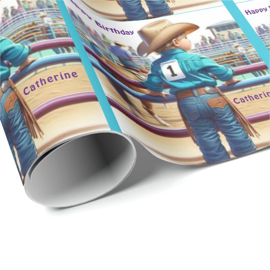 ウェスタンリトル女性のカーボーイファースト誕生日ロデオカスタムホテル ラッピングペーパー (ロールコーナー)