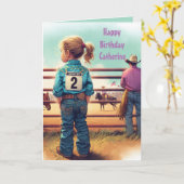 ウェスタンリトル女性のカーボーイ2ndバースデーロデオカスタム カード (黄色い花)