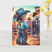 ウェスタンリトル女性のカーボーイ4thバースデーロデオカスタム カード (黄色い花)