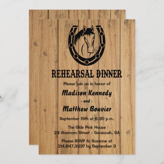 ウェスタンリハーサルディナーウッド素朴ズ結婚 招待状 (正面/裏面)