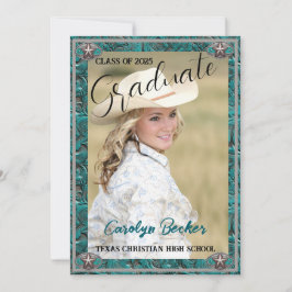 ウェスタンリード女性のカーボーイ写真卒業招待状 サンキューカード