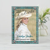 ウェスタンリード女性のカーボーイ写真卒業招待状 サンキューカード (スタンド正面)