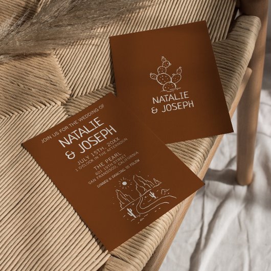 ウェスタンレトロハンドドローモダンドデザイ結婚ト 招待状