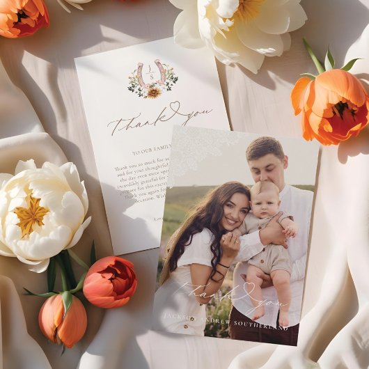 ウェスタンレースフローラ馬蹄形ベビー写真 サンキューカード