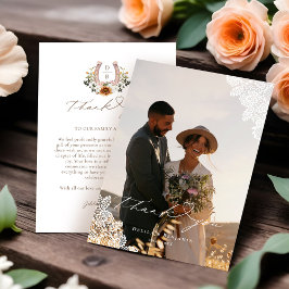 ウェスタンレースホースシューズハート結婚スクリプトの写真 サンキューカード