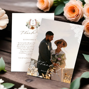 ウェスタンレースホースシューズハート結婚スクリプトの写真 サンキューカード