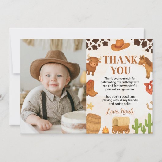 ウェスタンロデオカウボーイワイルドウェスト誕生日写真 サンキューカード (正面)