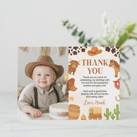 ウェスタンロデオカウボーイワイルドウェスト誕生日写真 サンキューカード (スタンド正面)