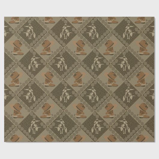 ウェスタンロデオパターンw女性のカーボーイブーツとブル ラッピングペーパー (フラット)