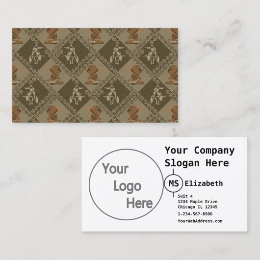 ウェスタンロデオパターンw女性のカーボーイブーツとブル 名刺 (正面/裏面)