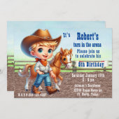 ウェスタンロデオリトルカウボーイウィズホース誕生日 招待状 (正面/裏面)