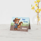 ウェスタンロデオリトル女性のカーボーイウィズホース誕生日 カード (黄色い花)