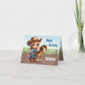 ウェスタンロデオリトル女性のカーボーイウィズホース誕生日 カード (正面)
