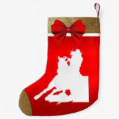ウェスタンロデオ女性のカーボーイバレルレースオンレッド スモールクリスマスストッキング (裏面)