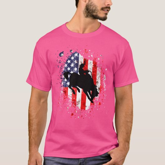 ウェスタンロデオ+暴れる+ブロンコ+カウボーイ+騎手 Tシャツ (正面)