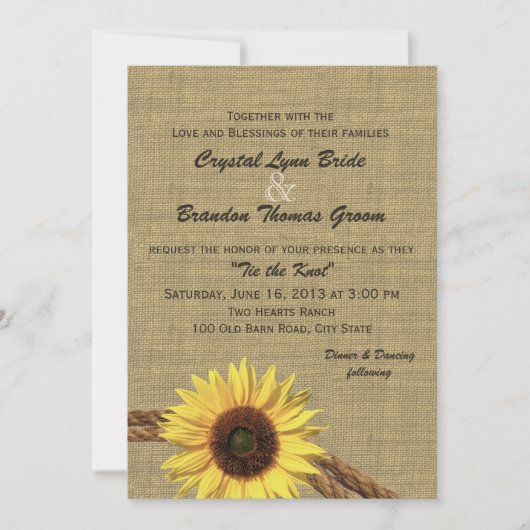 ウェスタンロープとひまわりの結婚式 招待状 (正面)