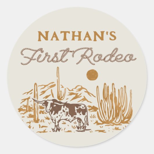 ウェスタンワイルドウェスト最初のロデオ1番目の誕生日ステッカー ラウンドシール (正面)
