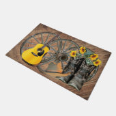 ウェスタンワゴンホイールギターカウボーイブーツひまわり ドアマット (アングル)