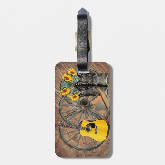 ウェスタンワゴンホイールギターカウボーイブーツひまわり ラゲッジタグ (裏面縦)