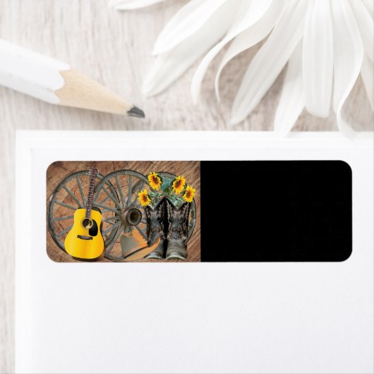 ウェスタンワゴンホイールギターカウボーイブーツひまわり ラベル (インサイチュ)