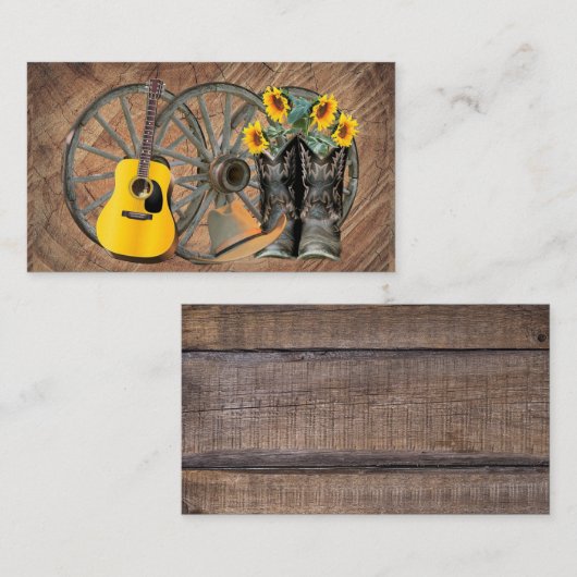 ウェスタンワゴンホイールギターカウボーイブーツひまわり 名刺 (正面/裏面)