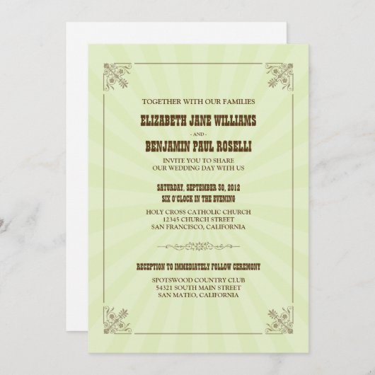 ウェスタンヴィンテージウエディング招待状（サージ） 招待状 (正面/裏面)