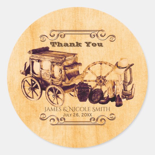 ウェスタンヴィンテージエレガントなウェディングフライトシール ラウンドシール (正面)