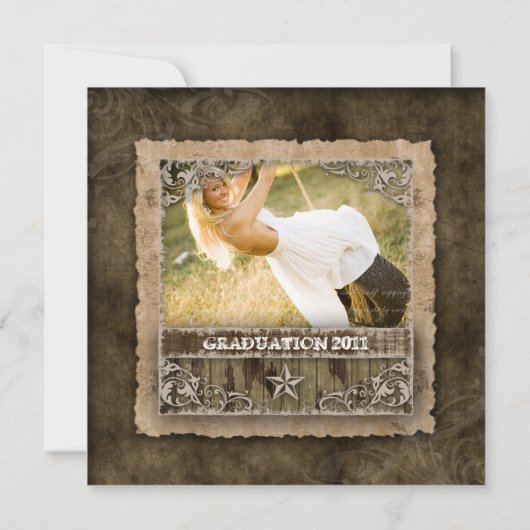 ウェスタンヴィンテージグラッドフォトカードベージュスター 招待状 (裏面)