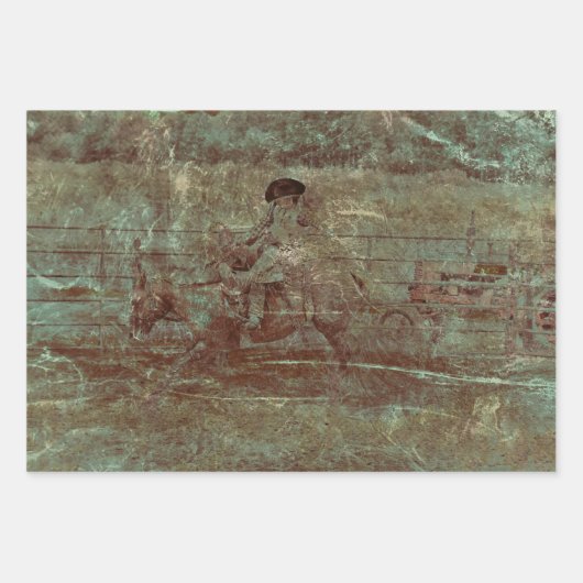 ウェスタンヴィンテージテクスチャロデオカントリーホースライディング ラッピングペーパーシート (正面3)