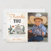 ウェスタンヴィンテージデザートカウボーイ誕生日写真 サンキューカード (正面)